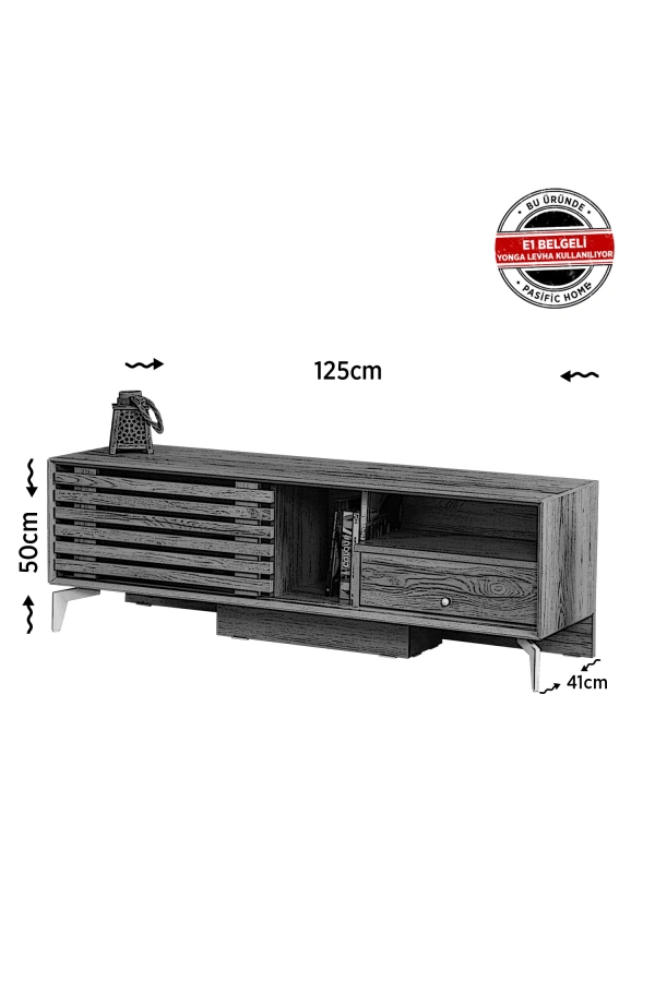 Pasific Home Lulu Metal Ayaklı Sürgülü Tv Ünitesi, 125 Cm, Meşe