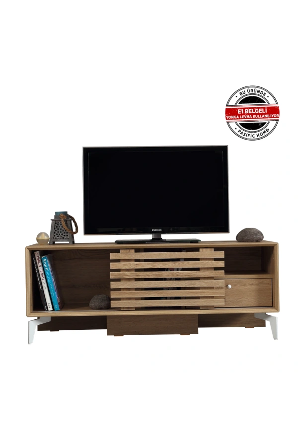 Pasific Home Lulu Metal Ayaklı Sürgülü Tv Ünitesi, 125 Cm, Meşe