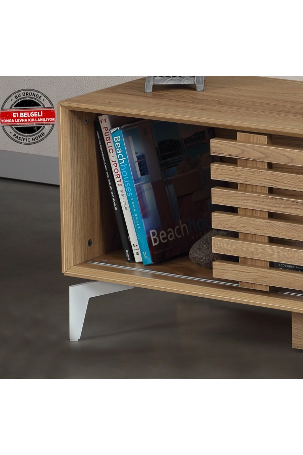 Pasific Home Lulu Metal Ayaklı Sürgülü Tv Ünitesi, 150 Cm, Meşe