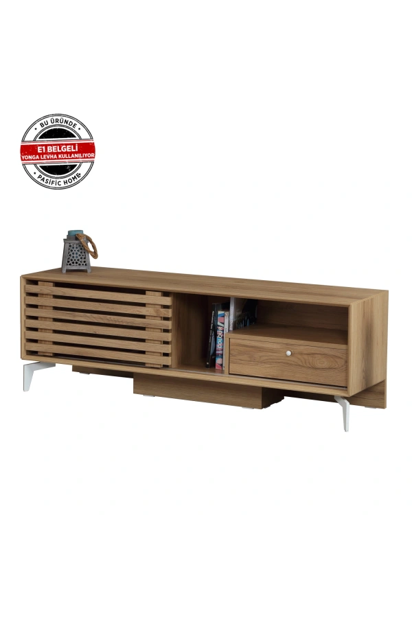 Pasific Home Lulu Metal Ayaklı Sürgülü Tv Ünitesi, 150 Cm, Meşe