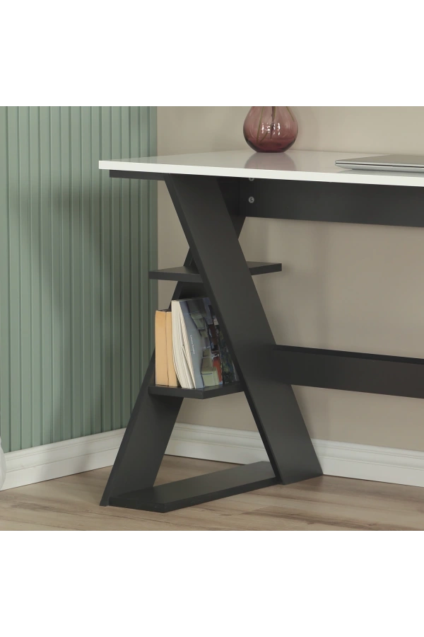 Pasific Home Lungo Raflı Çalışma Masası, Ofis Masası, 60X140 Cm, Antrasit&Beyaz