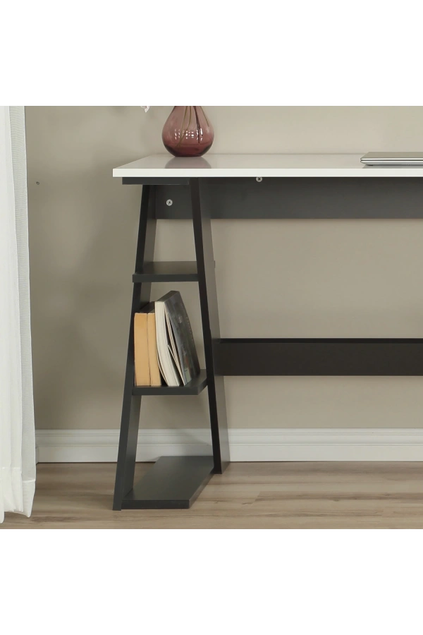 Pasific Home Lungo Raflı Çalışma Masası, Ofis Masası, 60X140 Cm, Antrasit&Beyaz