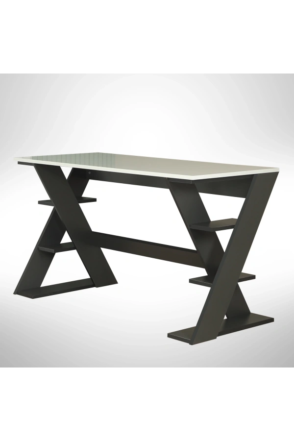 Pasific Home Lungo Raflı Çalışma Masası, Ofis Masası, 60X140 Cm, Antrasit&Beyaz