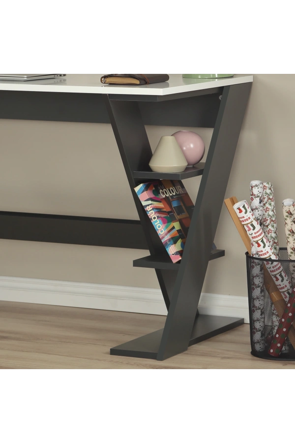 Pasific Home Lungo Raflı Çalışma Masası, Ofis Masası, 60X140 Cm, Antrasit&Beyaz