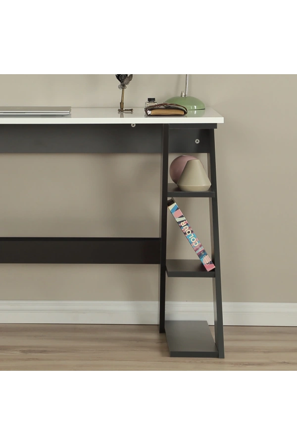 Pasific Home Lungo Raflı Çalışma Masası, Ofis Masası, 60X140 Cm, Antrasit&Beyaz