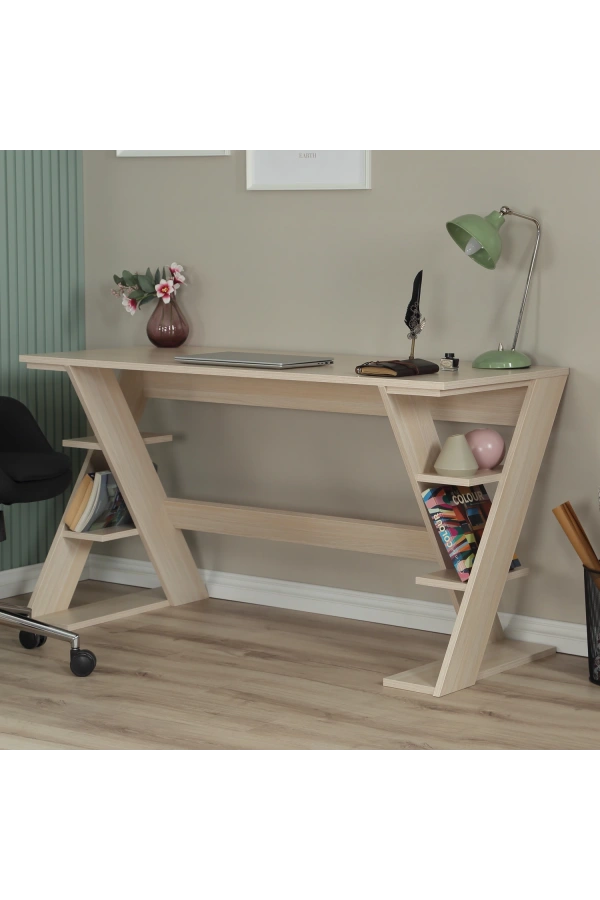 Pasific Home Lungo Raflı Çalışma Masası, Ofis Masası, 60X140 Cm, Meşe