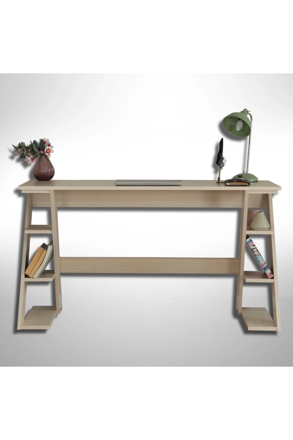 Pasific Home Lungo Raflı Çalışma Masası, Ofis Masası, 60X140 Cm, Meşe