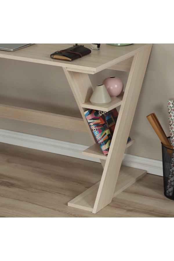 Pasific Home Lungo Raflı Çalışma Masası, Ofis Masası, 60X140 Cm, Meşe