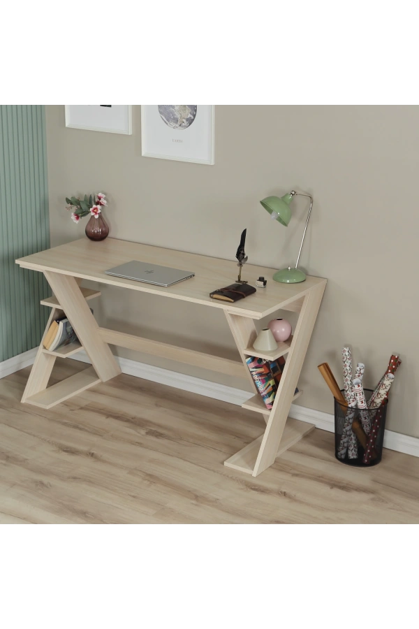 Pasific Home Lungo Raflı Çalışma Masası, Ofis Masası, 60X140 Cm, Meşe