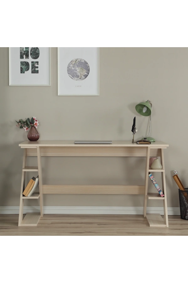 Pasific Home Lungo Raflı Çalışma Masası, Ofis Masası, 60X140 Cm, Meşe