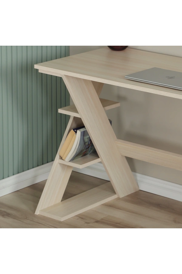 Pasific Home Lungo Raflı Çalışma Masası, Ofis Masası, 60X140 Cm, Meşe