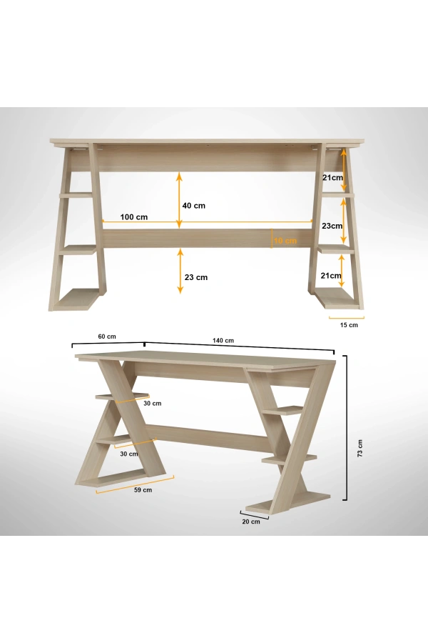 Pasific Home Lungo Raflı Çalışma Masası, Ofis Masası, 60X140 Cm, Meşe