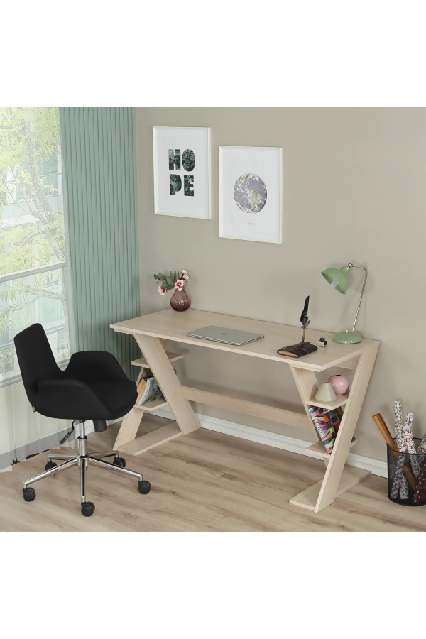 Pasific Home Lungo Raflı Çalışma Masası, Ofis Masası, 60X140 Cm, Meşe