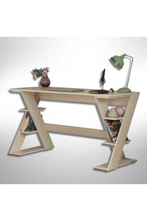 Pasific Home Lungo Raflı Çalışma Masası, Ofis Masası, 60X140 Cm, Meşe