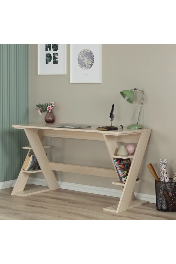 Pasific Home Lungo Raflı Çalışma Masası, Ofis Masası, 60X140 Cm, Meşe