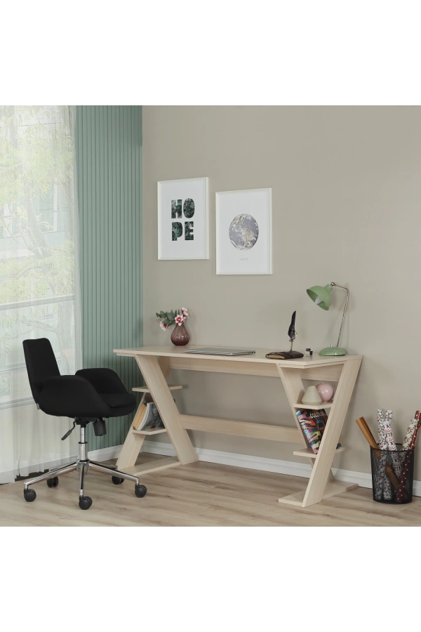 Pasific Home Lungo Raflı Çalışma Masası, Ofis Masası, 60X140 Cm, Meşe