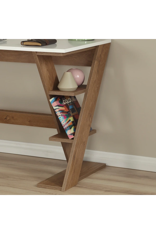 Pasific Home Lungo Raflı Çalışma Masası, Ofis Masası, 60X140 Cm, Koyu Meşe&Beyaz