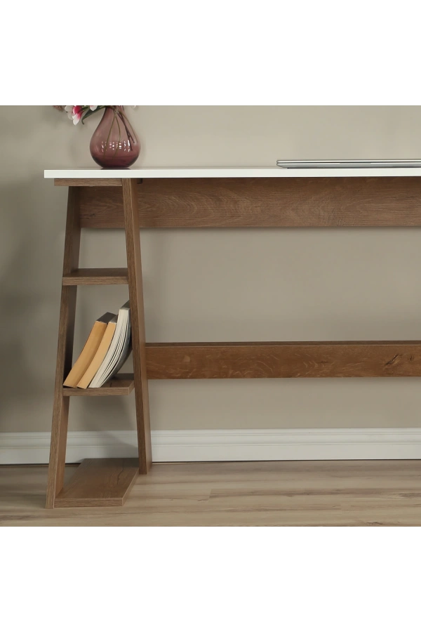 Pasific Home Lungo Raflı Çalışma Masası, Ofis Masası, 60X140 Cm, Koyu Meşe&Beyaz