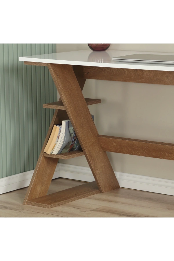 Pasific Home Lungo Raflı Çalışma Masası, Ofis Masası, 60X140 Cm, Koyu Meşe&Beyaz