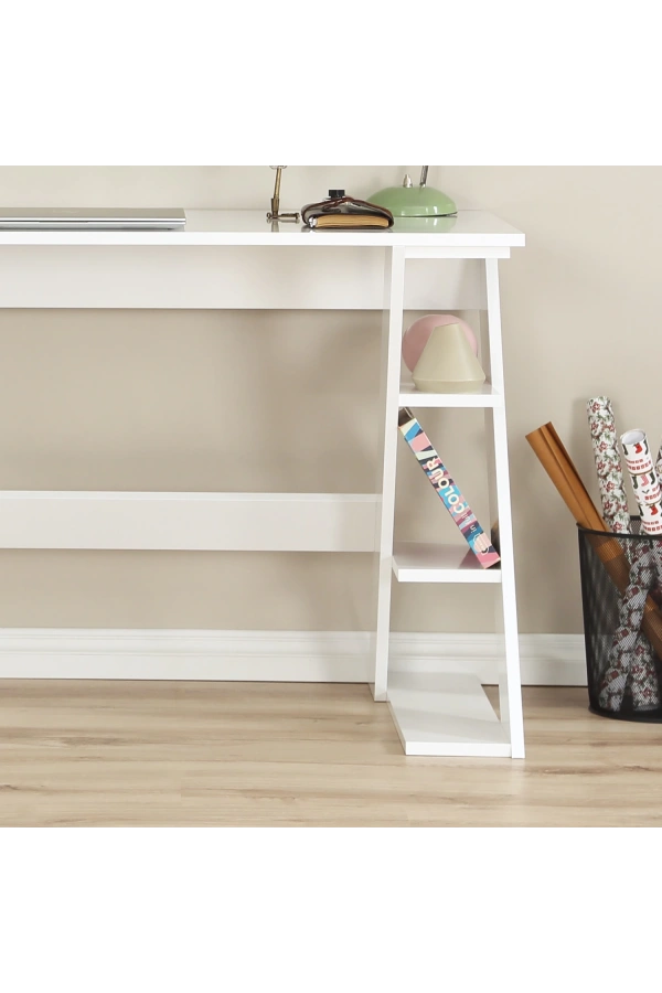 Pasific Home Lungo Raflı Çalışma Masası, Ofis Masası, 60X140 Cm, Parlak Beyaz