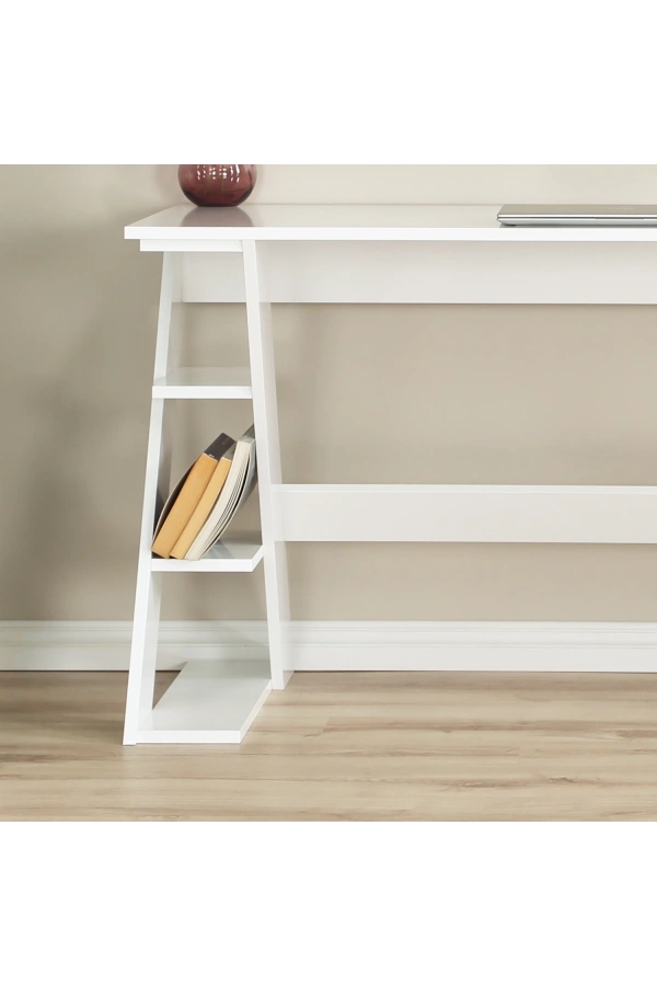 Pasific Home Lungo Raflı Çalışma Masası, Ofis Masası, 60X140 Cm, Parlak Beyaz