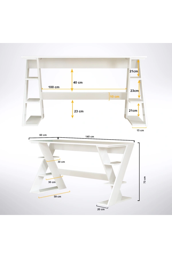 Pasific Home Lungo Raflı Çalışma Masası, Ofis Masası, 60X140 Cm, Parlak Beyaz