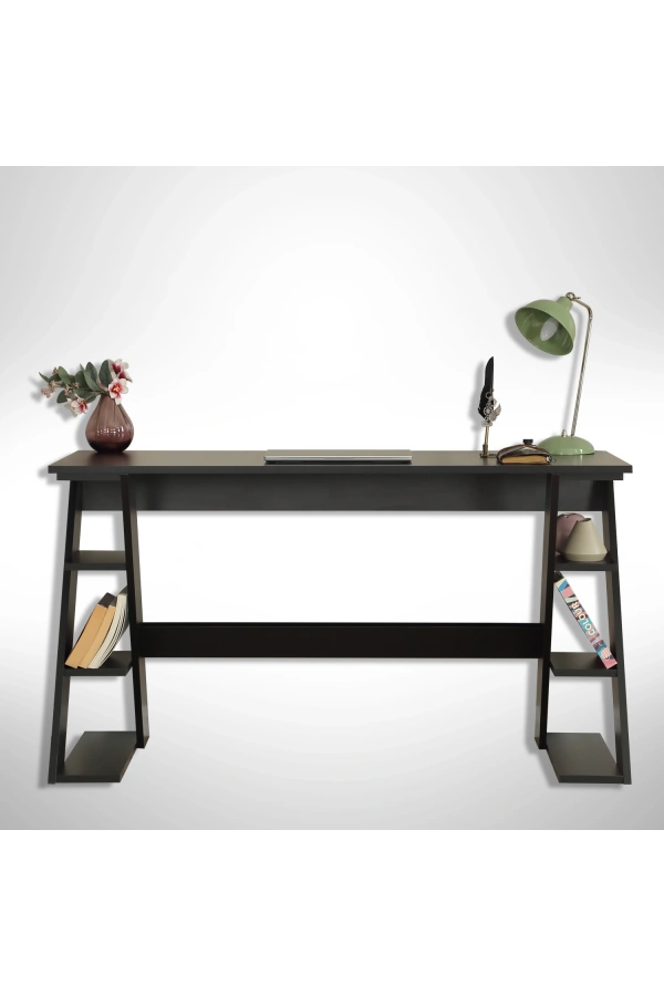 Pasific Home Lungo Raflı Çalışma Masası, Ofis Masası, 60X140 Cm, Siyah