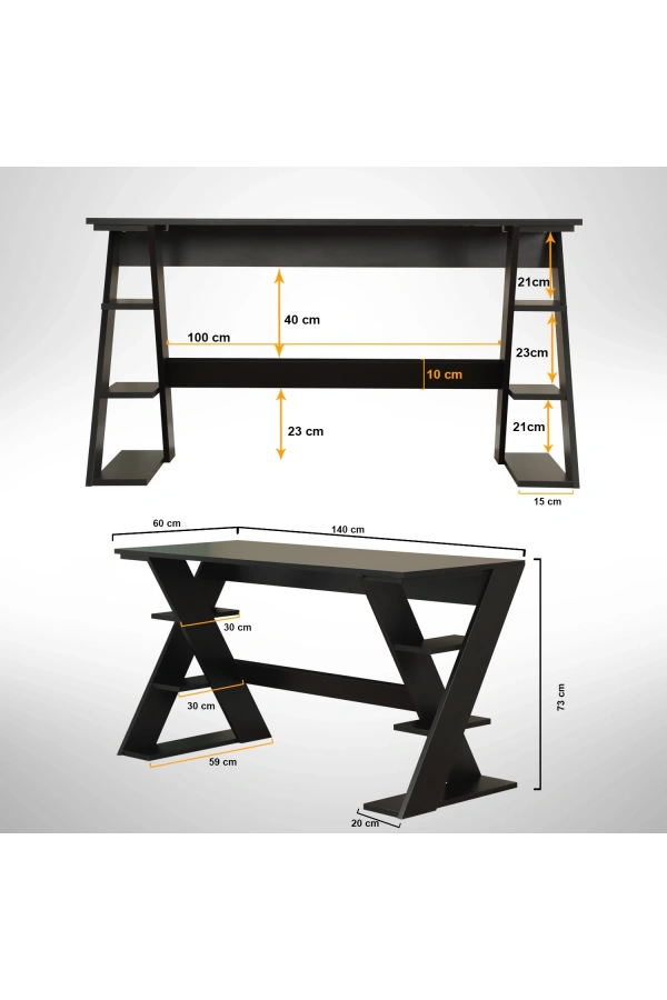 Pasific Home Lungo Raflı Çalışma Masası, Ofis Masası, 60X140 Cm, Siyah