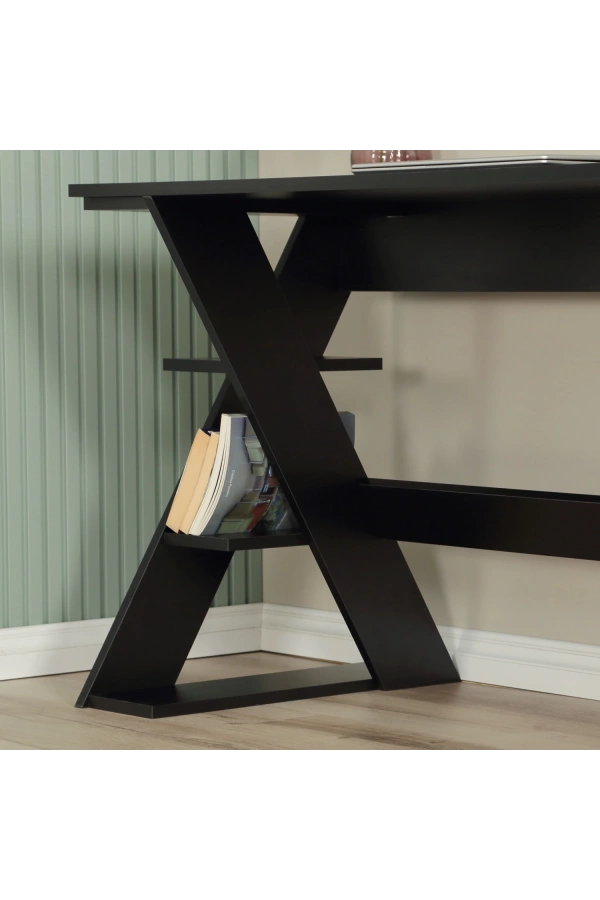 Pasific Home Lungo Raflı Çalışma Masası, Ofis Masası, 60X140 Cm, Siyah