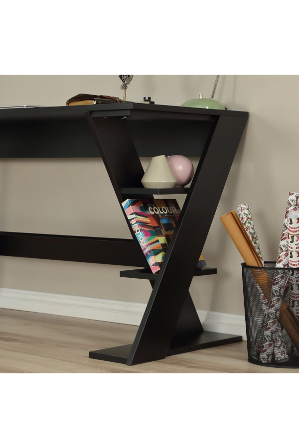 Pasific Home Lungo Raflı Çalışma Masası, Ofis Masası, 60X140 Cm, Siyah