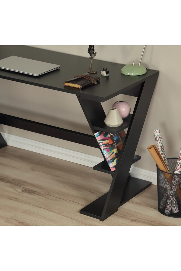 Pasific Home Lungo Raflı Çalışma Masası, Ofis Masası, 60X140 Cm, Siyah