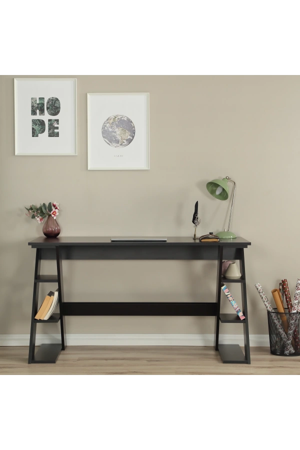 Pasific Home Lungo Raflı Çalışma Masası, Ofis Masası, 60X140 Cm, Siyah