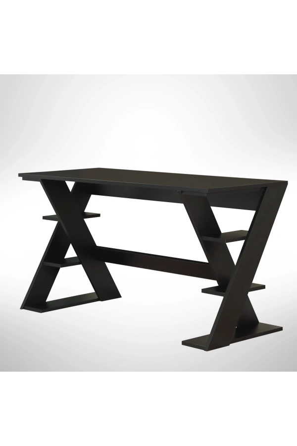 Pasific Home Lungo Raflı Çalışma Masası, Ofis Masası, 60X140 Cm, Siyah
