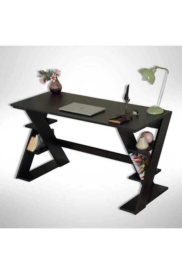 Pasific Home Lungo Raflı Çalışma Masası, Ofis Masası, 60X140 Cm, Siyah