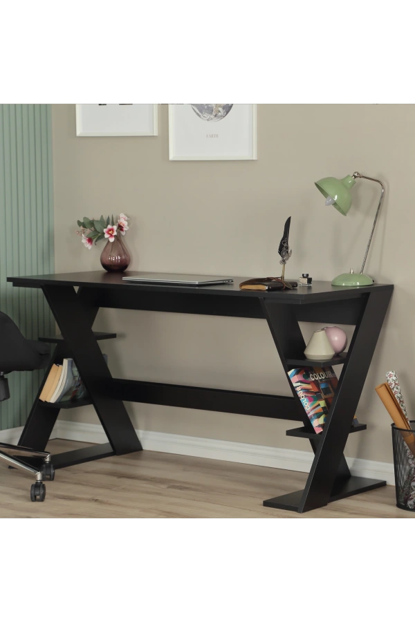 Pasific Home Lungo Raflı Çalışma Masası, Ofis Masası, 60X140 Cm, Siyah
