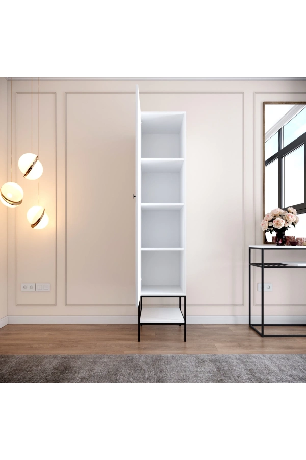 Pasific Home Martin 1 Kapaklı Gardırop Elbise Dolabı, Beyaz&Beyaz Mermer