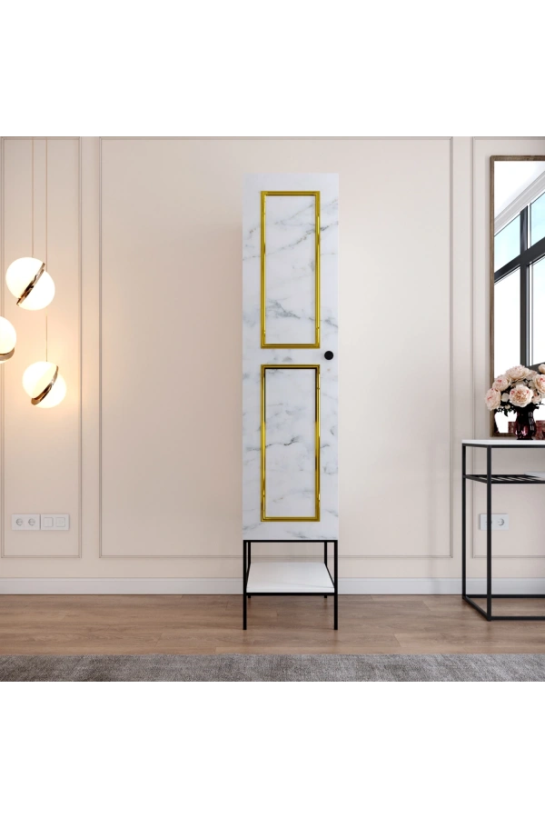 Pasific Home Martin 1 Kapaklı Gardırop Elbise Dolabı, Beyaz&Beyaz Mermer
