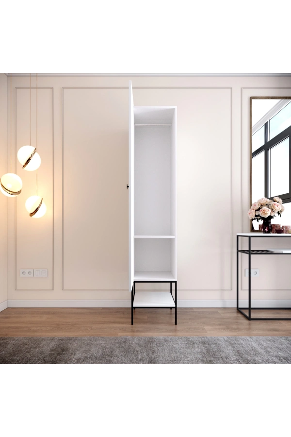 Pasific Home Martin 1 Kapaklı Gardırop Elbise Dolabı, Beyaz&Beyaz Mermer