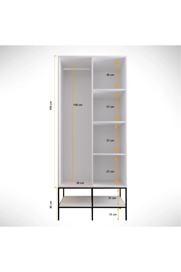 Pasific Home Martin 2 Kapaklı Gardırop Elbise Dolabı, Beyaz&Beyaz Mermer