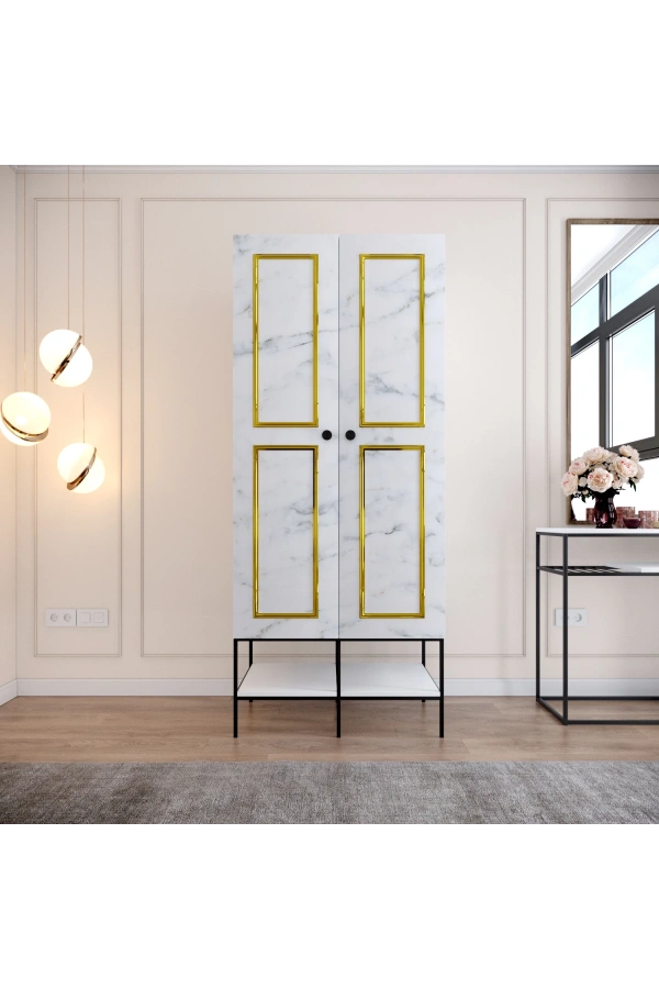 Pasific Home Martin 2 Kapaklı Gardırop Elbise Dolabı, Beyaz&Beyaz Mermer