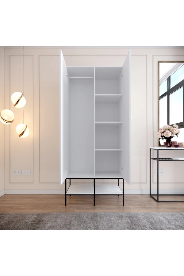 Pasific Home Martin 2 Kapaklı Gardırop Elbise Dolabı, Parlak Beyaz