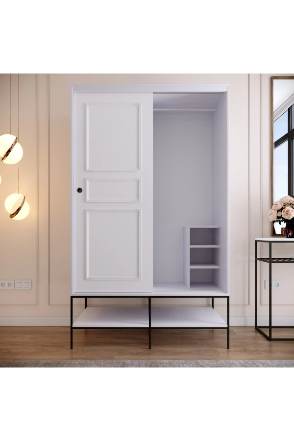 Pasific Home Martin 2 Kapaklı Sürgülü Gardırop Elbise Dolabı,120 cm,Parlak Beyaz