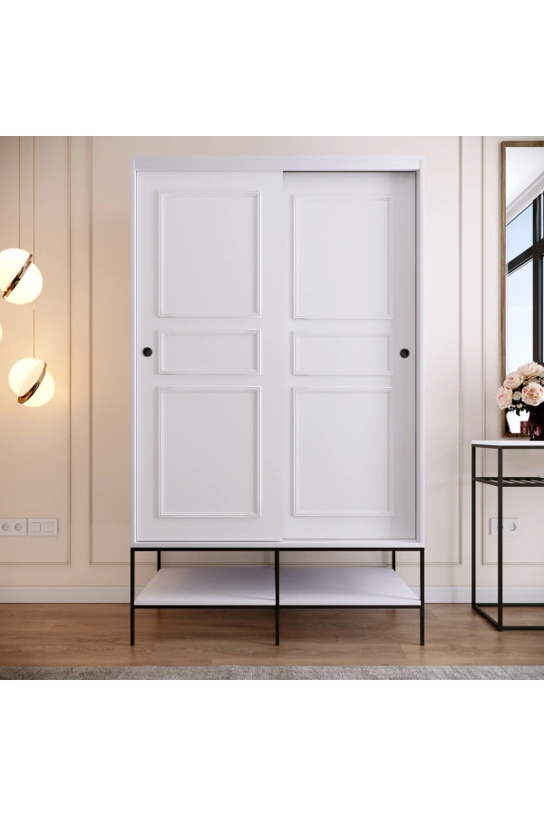 Pasific Home Martin 2 Kapaklı Sürgülü Gardırop Elbise Dolabı,120 cm,Parlak Beyaz