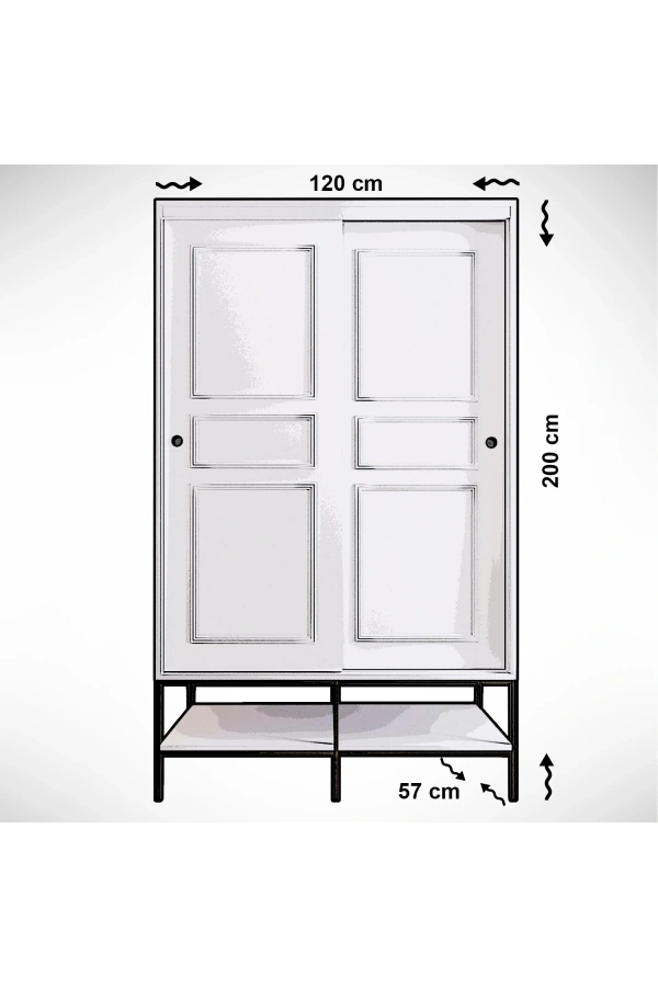 Pasific Home Martin 2 Kapaklı Sürgülü Gardırop Elbise Dolabı,120 cm, Beyaz & Beyaz Mermer