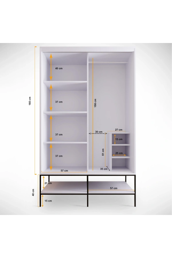 Pasific Home Martin 2 Kapaklı Sürgülü Gardırop Elbise Dolabı,120 cm,Parlak Beyaz