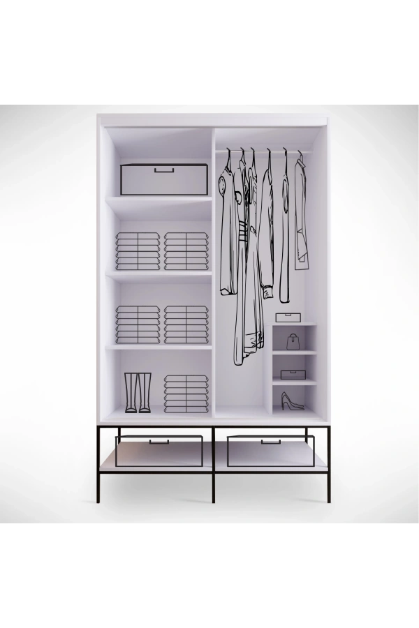 Pasific Home Martin 2 Kapaklı Sürgülü Gardırop Elbise Dolabı,120 cm,Parlak Beyaz