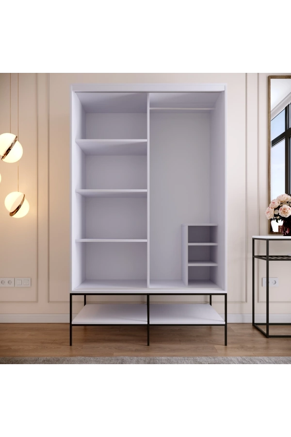 Pasific Home Martin 2 Kapaklı Sürgülü Gardırop Elbise Dolabı,120 cm, Beyaz & Beyaz Mermer