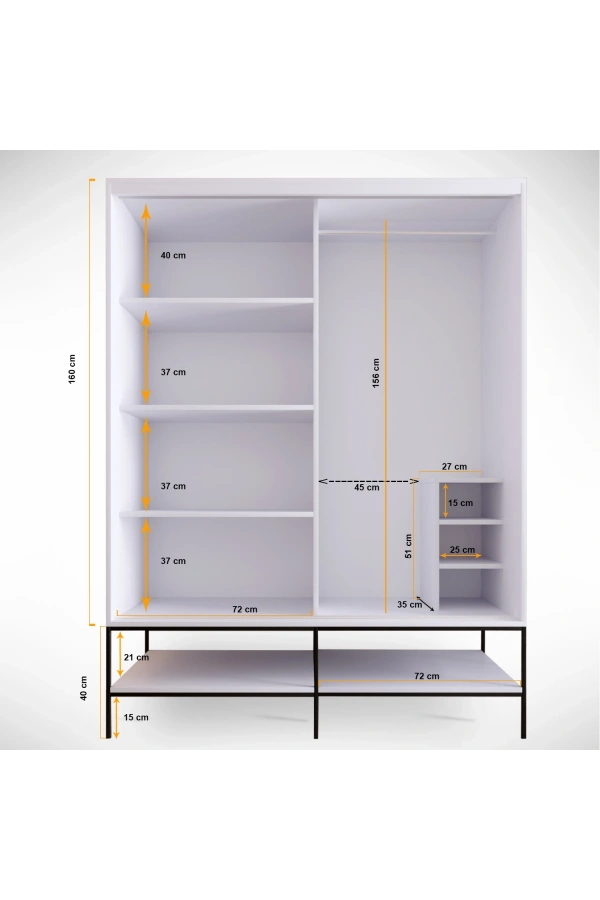 Pasific Home Martin 2 Kapaklı Sürgülü Gardırop Elbise Dolabı,150 cm, Parlak Beyaz