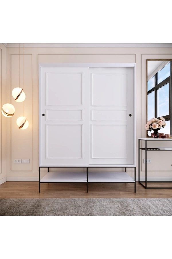 Pasific Home Martin 2 Kapaklı Sürgülü Gardırop Elbise Dolabı,150 cm, Parlak Beyaz