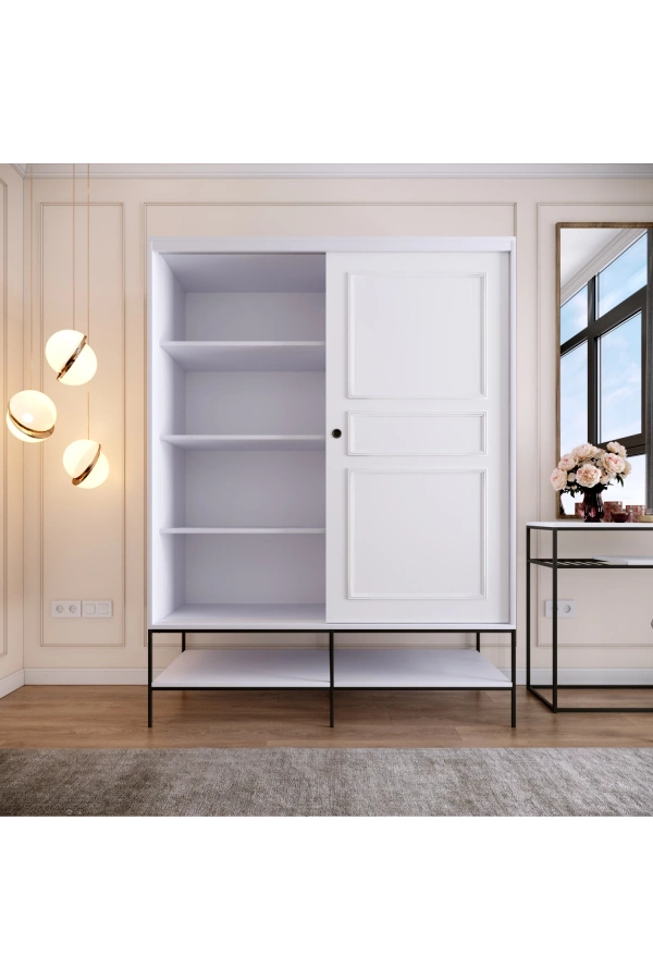 Pasific Home Martin 2 Kapaklı Sürgülü Gardırop Elbise Dolabı,150 cm, Parlak Beyaz